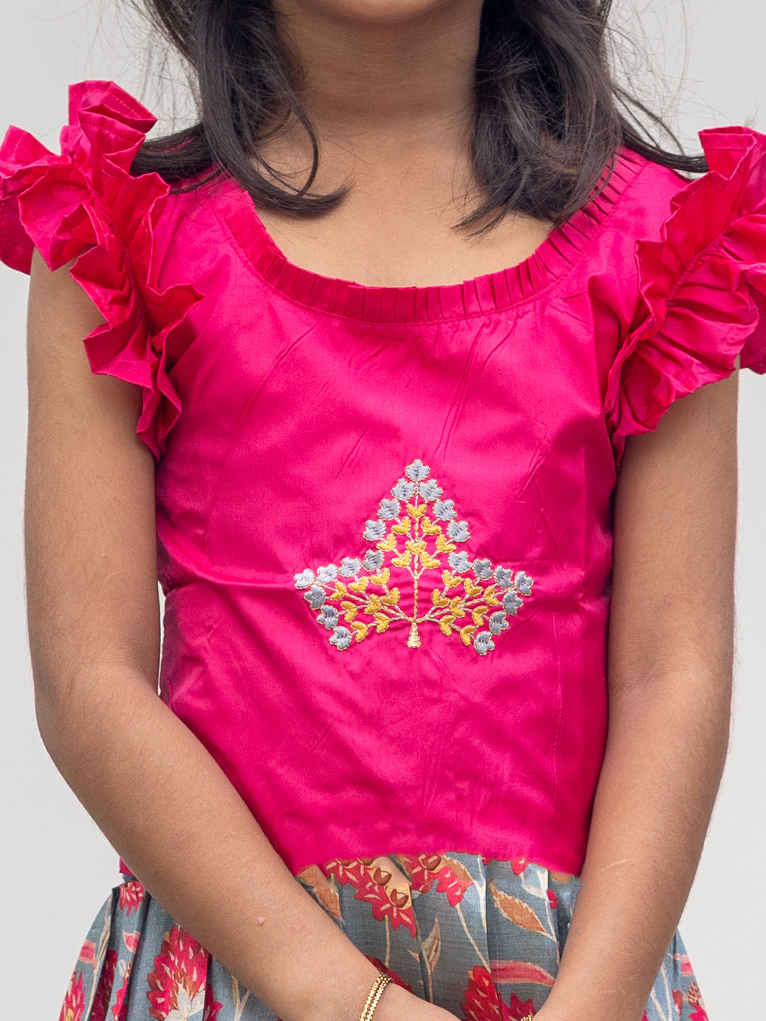 Girls Pattu Pavadai Set Pink & Cadet Blue Traditional Ethnic Wear GPS37