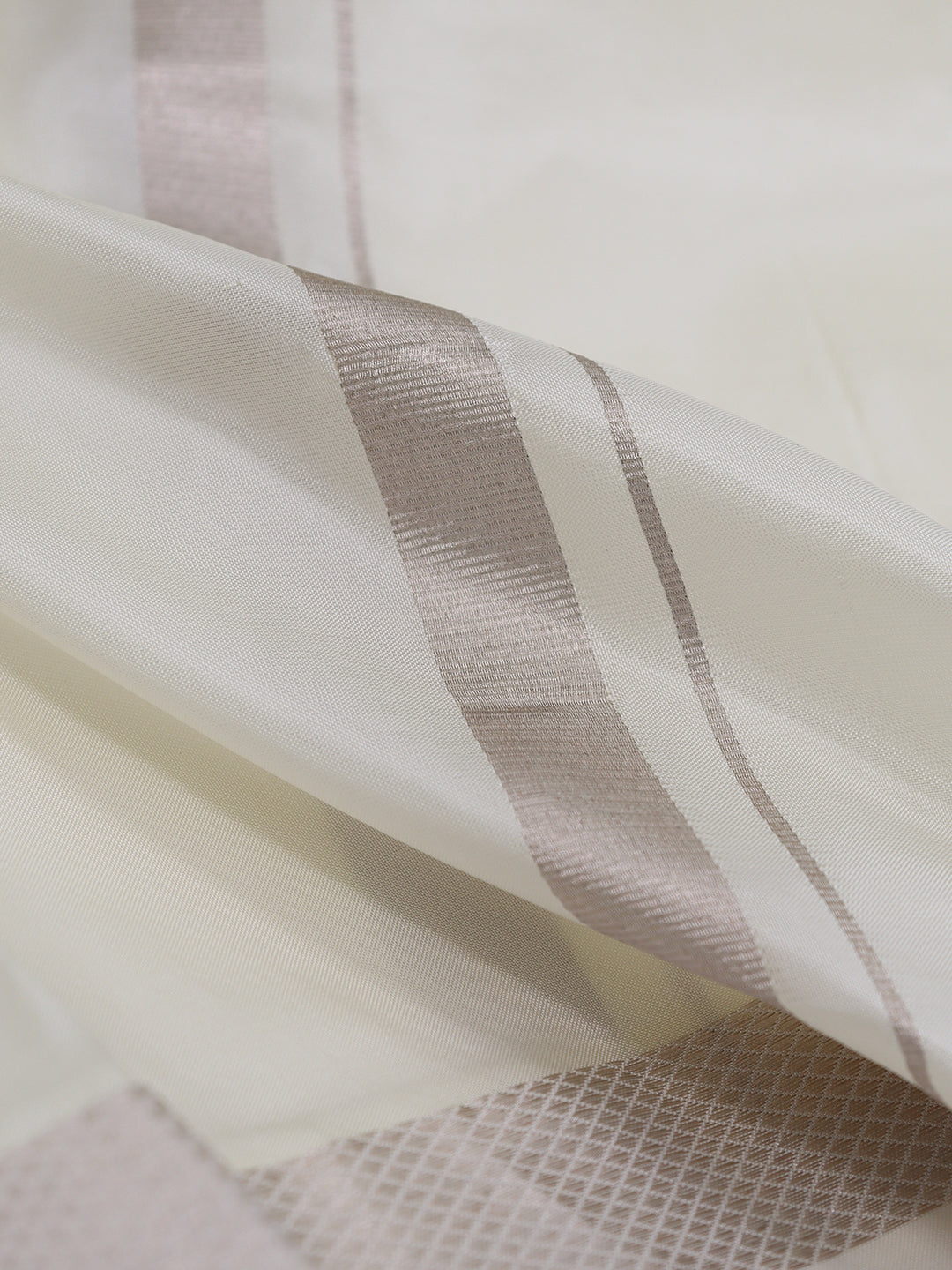 Men Silk Cream Double Layer Dhoti 1" inch Silver Border Suba Vivaga