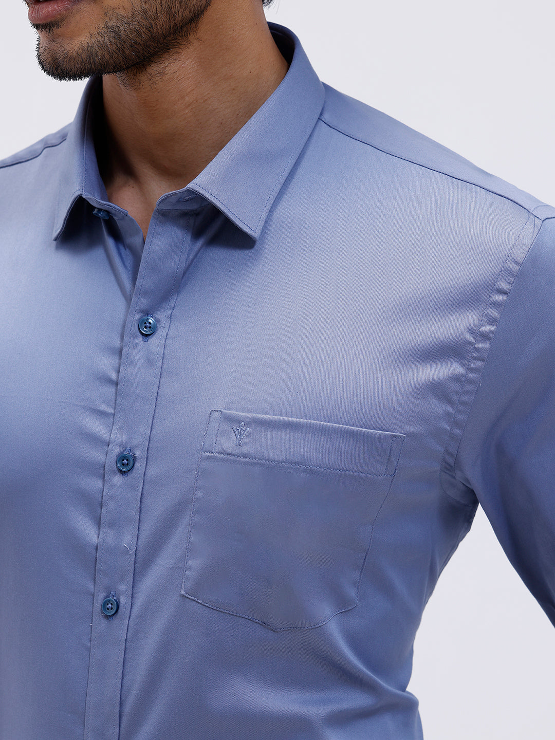 Men Cotton Blend Shirt Greyish Blue T53 ACT7