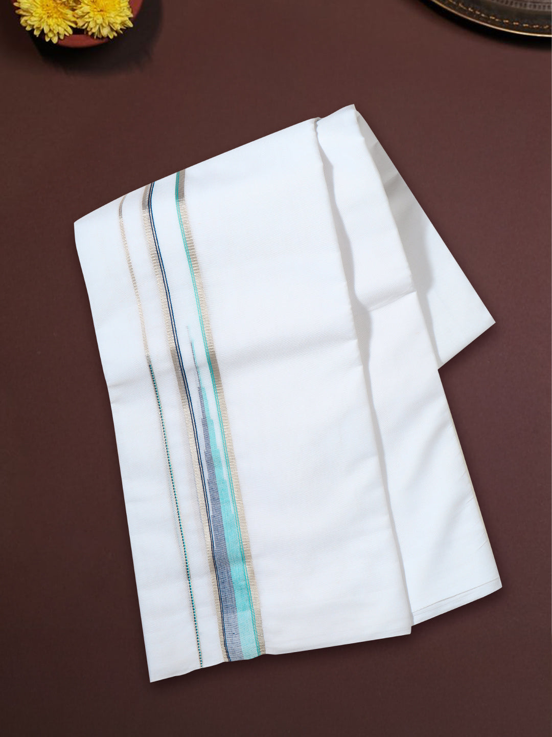 Men 100% Cotton Double Layer White Dhoti with Fancy Jari Border Luxury Club LCFJ07
