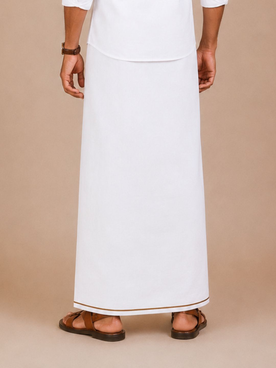 Men 100% Cotton Single Layer White Dhoti with Small Border Smart Nice SN01