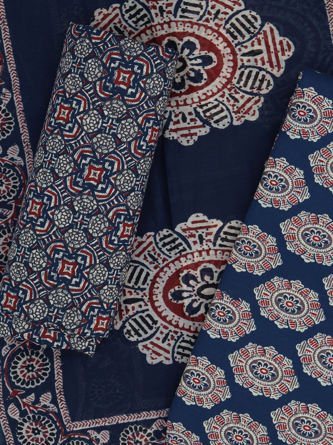 Women Pure Cotton Printed Dress Material Dark Blue DM348