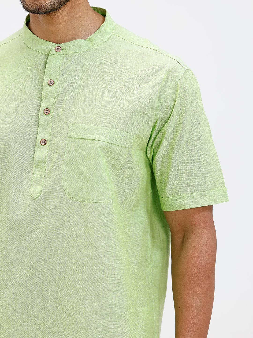 Men Cotton Short Length Plain Pocket Kurta Pale Green PC27