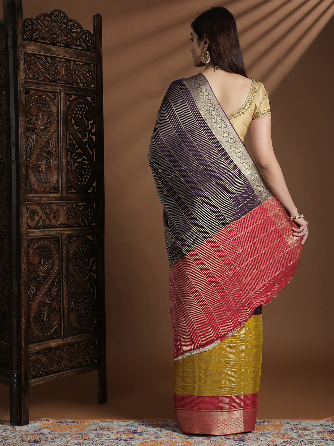 Women Semi Mysore Silk Saree Dark Purple SS397