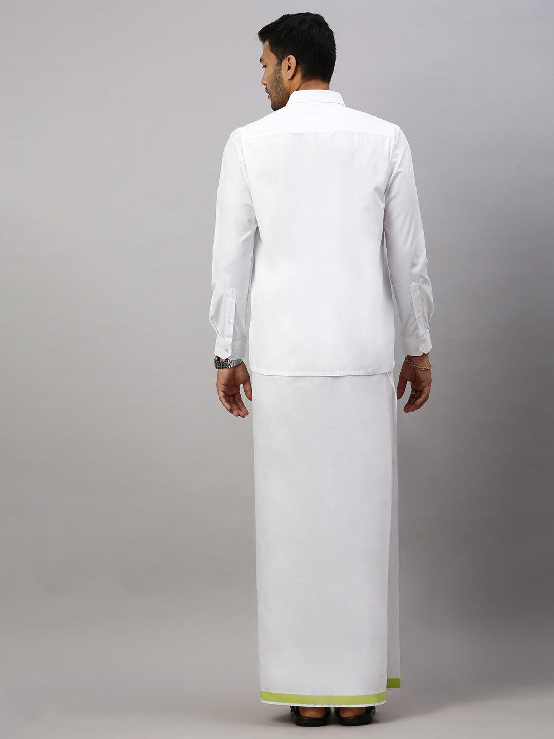 Men Cotton Blend Single Layer White Dhoti with Fancy Border WP20