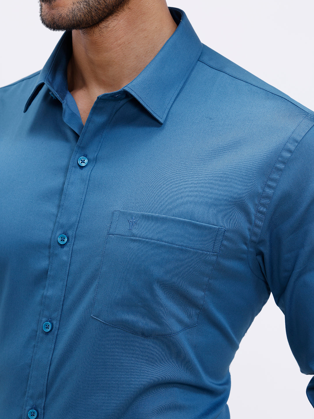 Men Cotton Blend Shirt Peacock Blue T53 ACT3