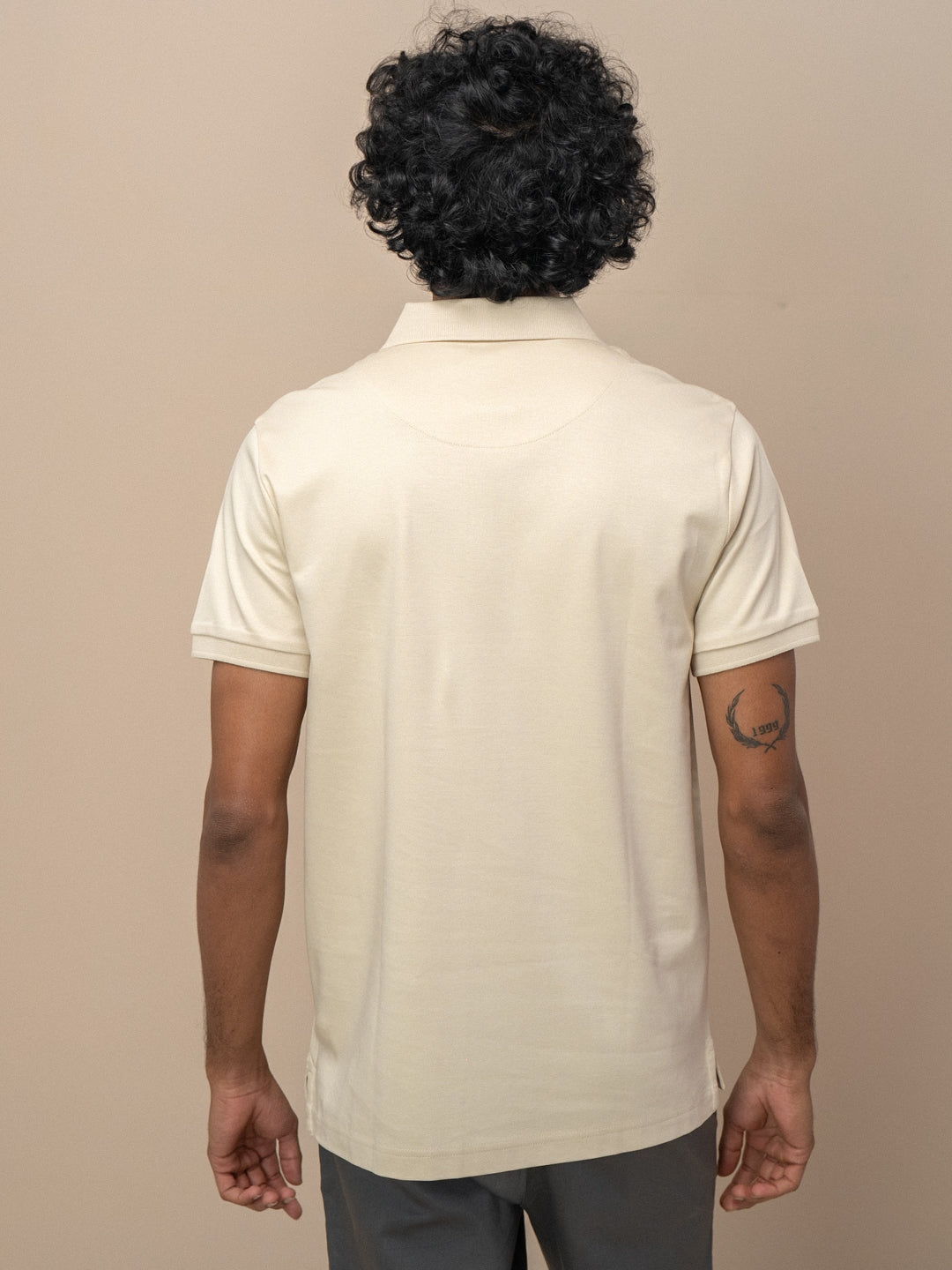 Men Extra Long Staple Cotton Smart Fit Apex Polo T-Shirt Ivory Cream AX3