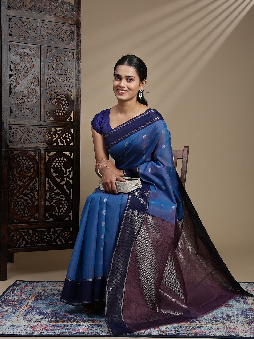 Women Blue Semi Kora Cotton Saree SK116