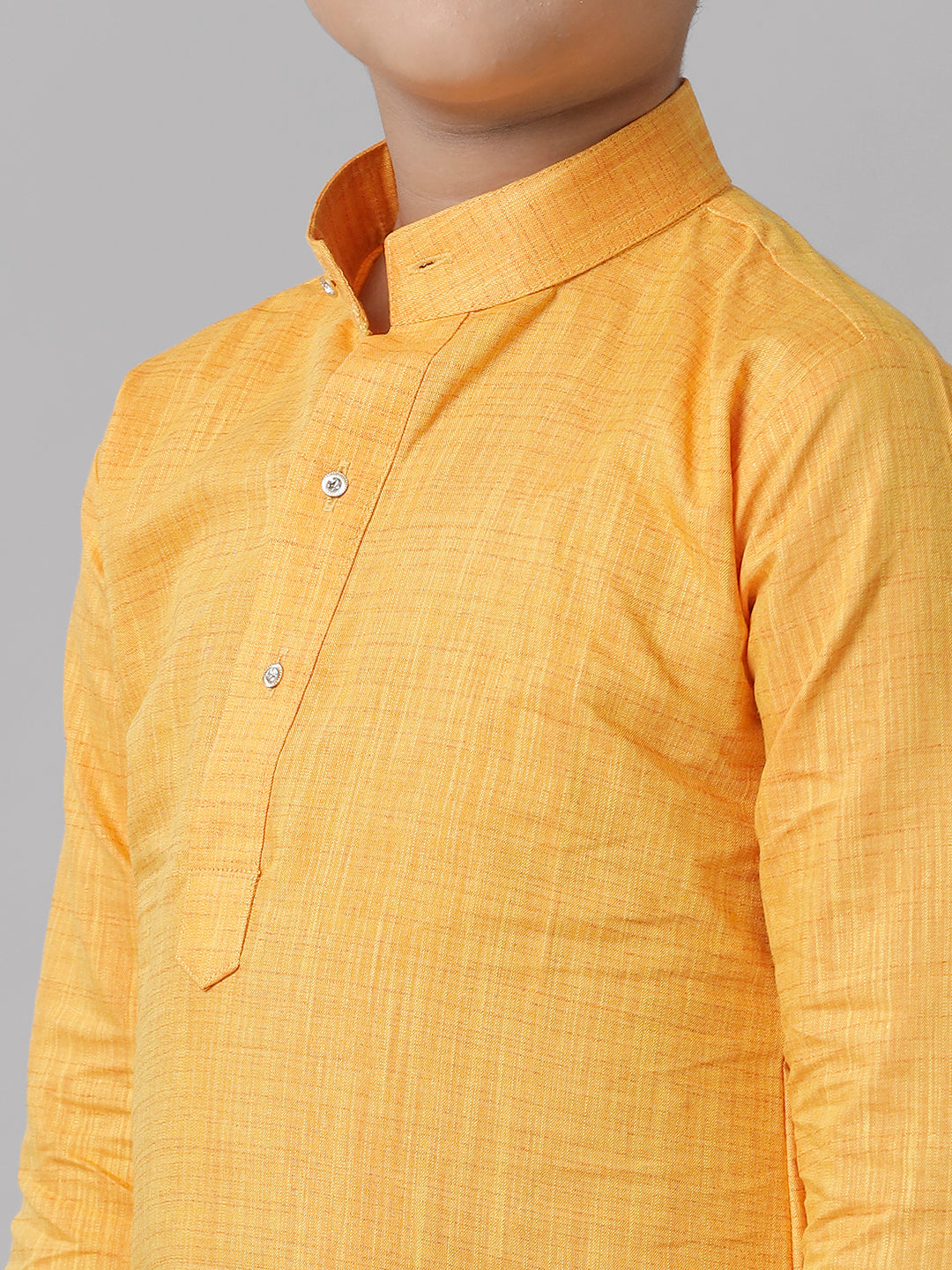 Boys Cotton Yellow Kurta with Cream Elastic Panchakacham Combo FS1-Zoom view