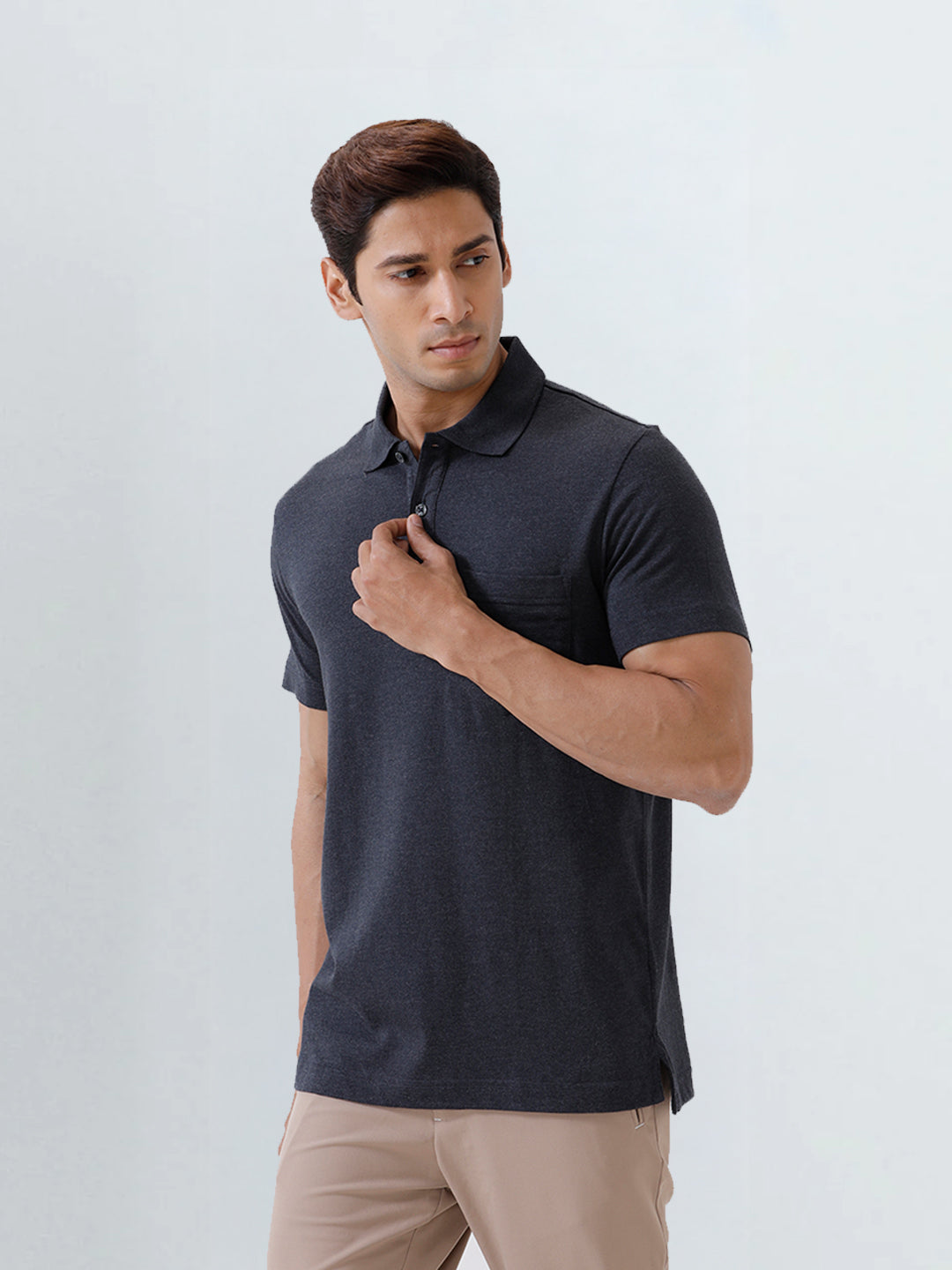 Men TENCEL™ Modal Fibers with Micro technology Polo T-Shirt Charcoal EMP5
