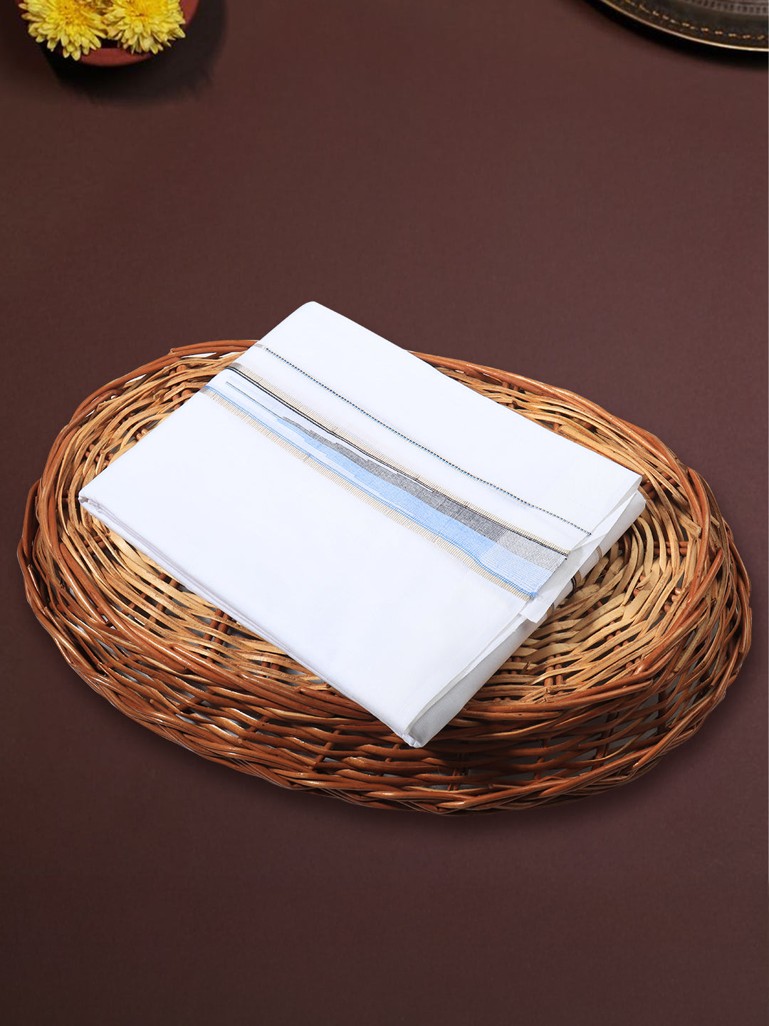 Men 100% Cotton Double Layer White Dhoti with Fancy Jari Border Luxury Club LCFJ03
