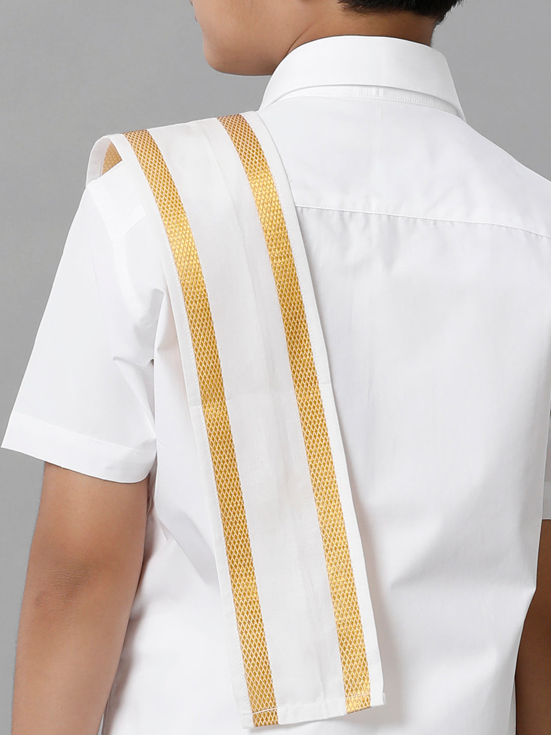 Boys Cotton White Half Sleeves Shirt Dhoti with Towel Set-Zoom view