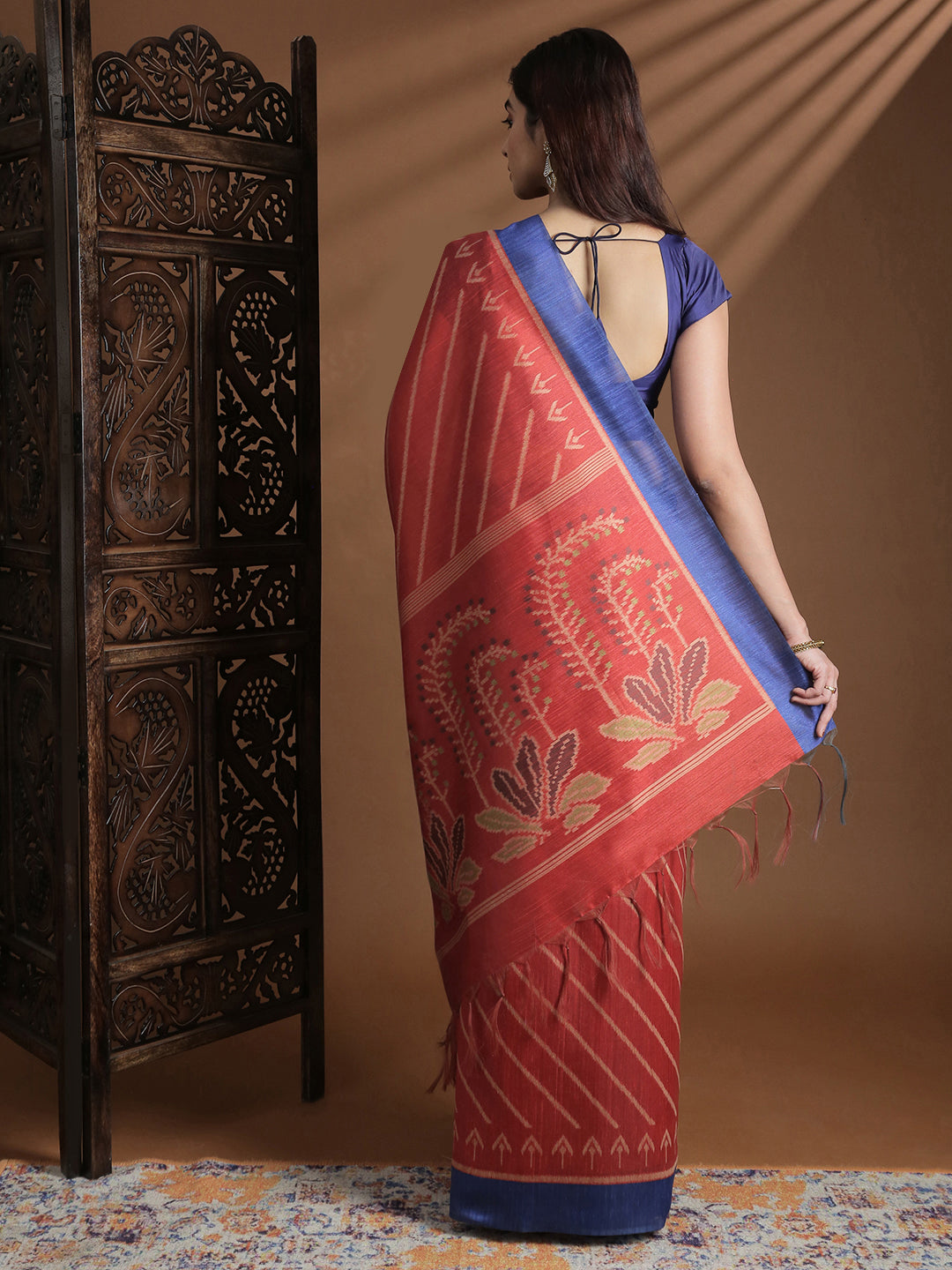 Women Semi Tussar Weaving Red Saree ST321