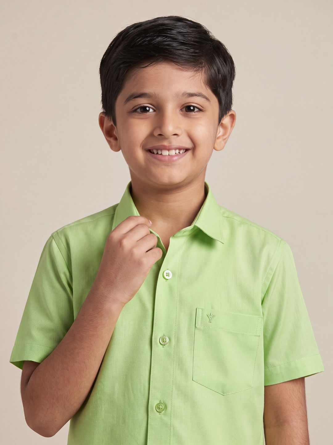 Boys 100% Cotton Green Shirt and Fancy Border Dhoti Set BT3