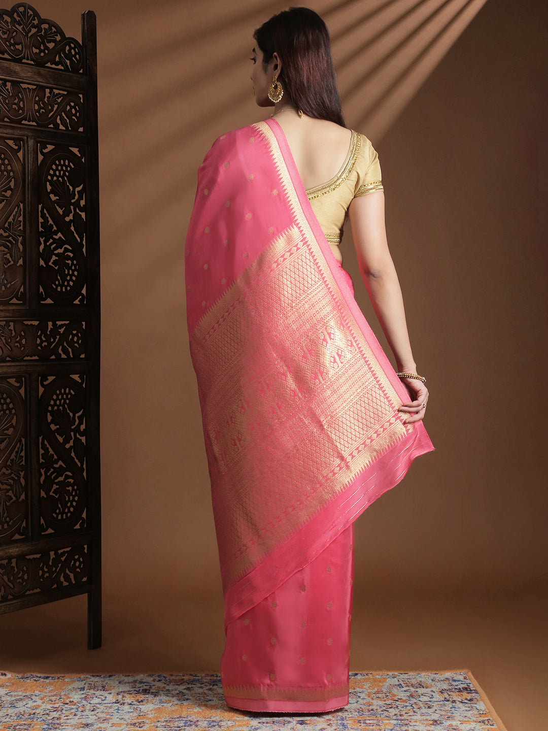 Women Semi Mysore Silk Saree Pink SS403