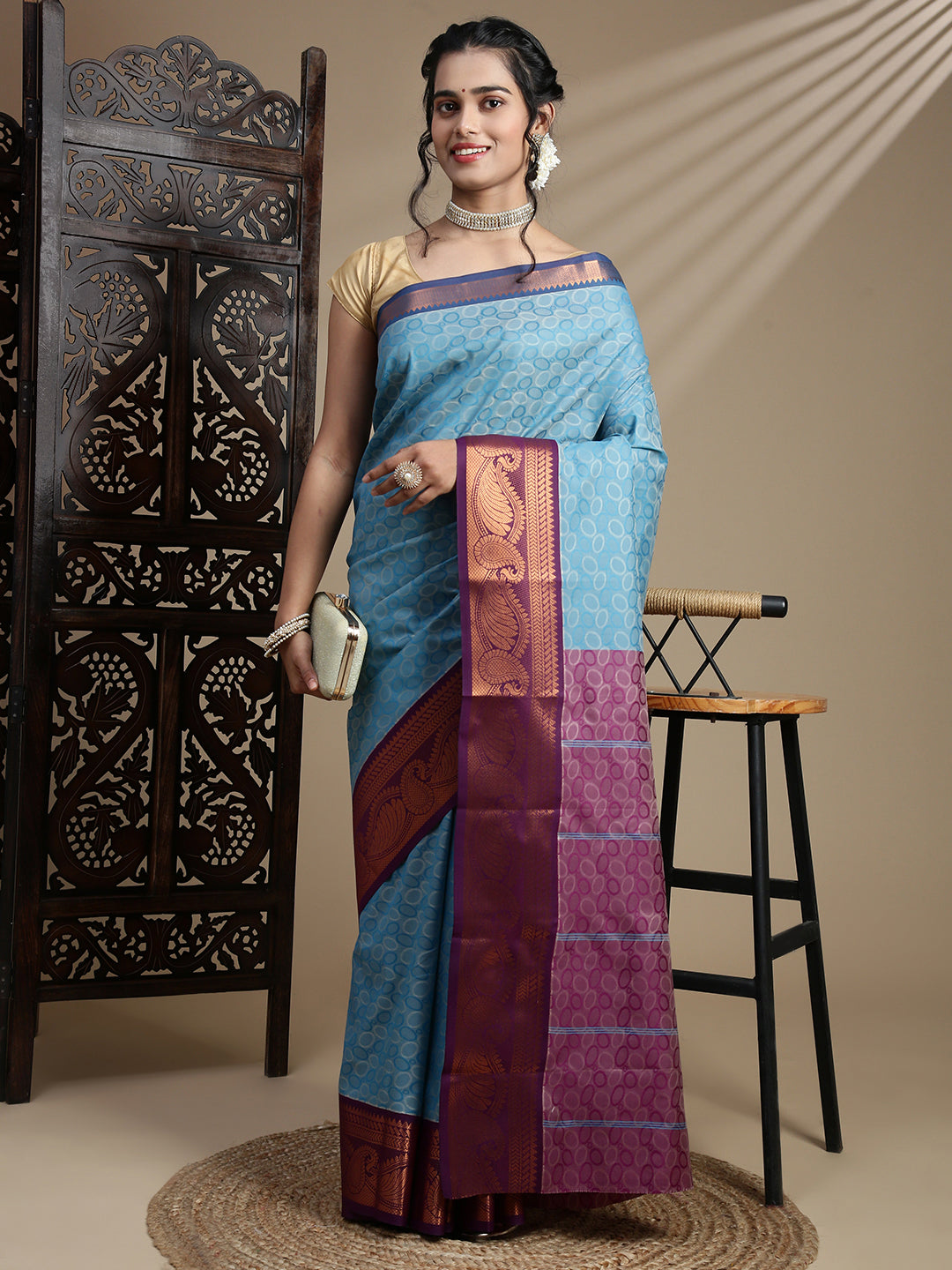 Women Blue with Violet Art Silk Saree ASS122