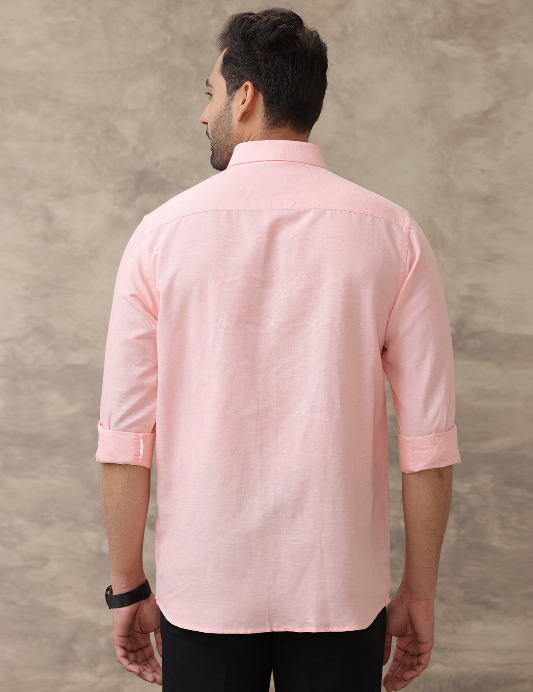 Men Linen Cotton Shirt Pinkish Orange LF16