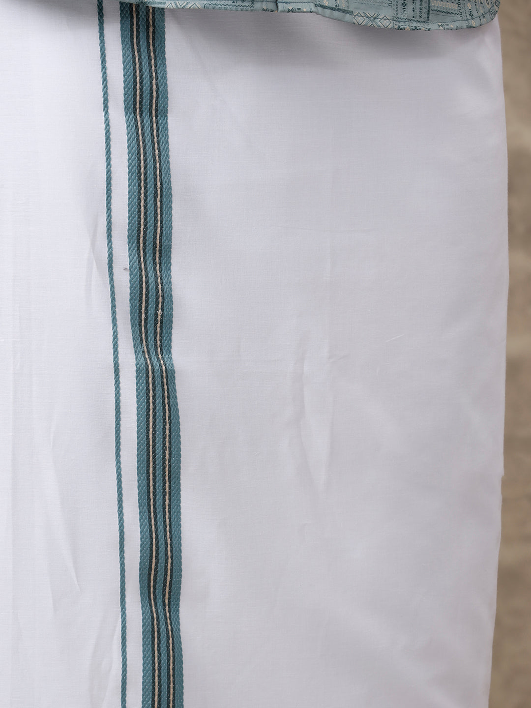 Men Slate Green Matching Border Dhoti with Printed Shirt Set Fusion PS3