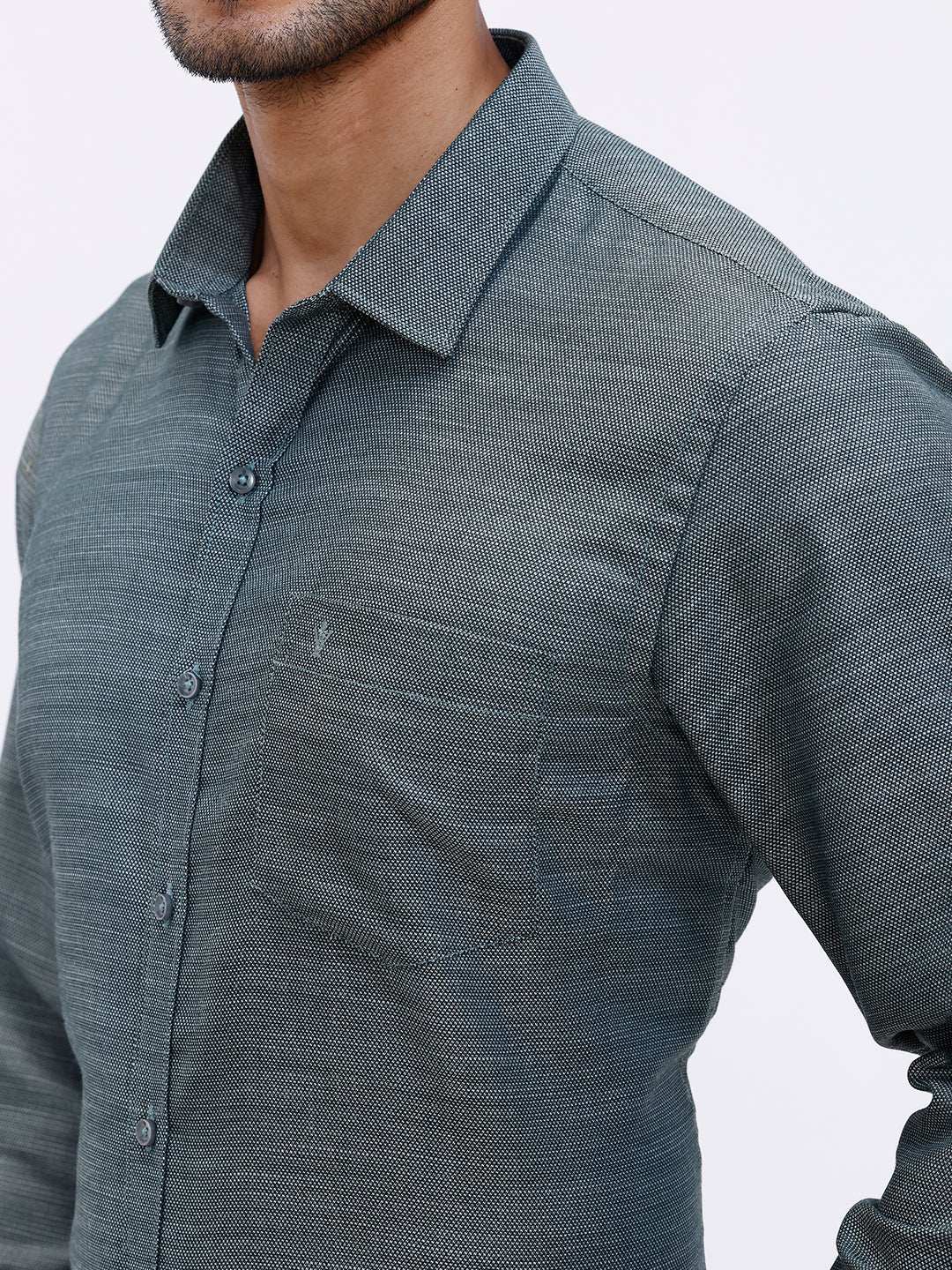 Men Cotton Rich Full Sleeve Shirt Green Dobby T59 AIT3