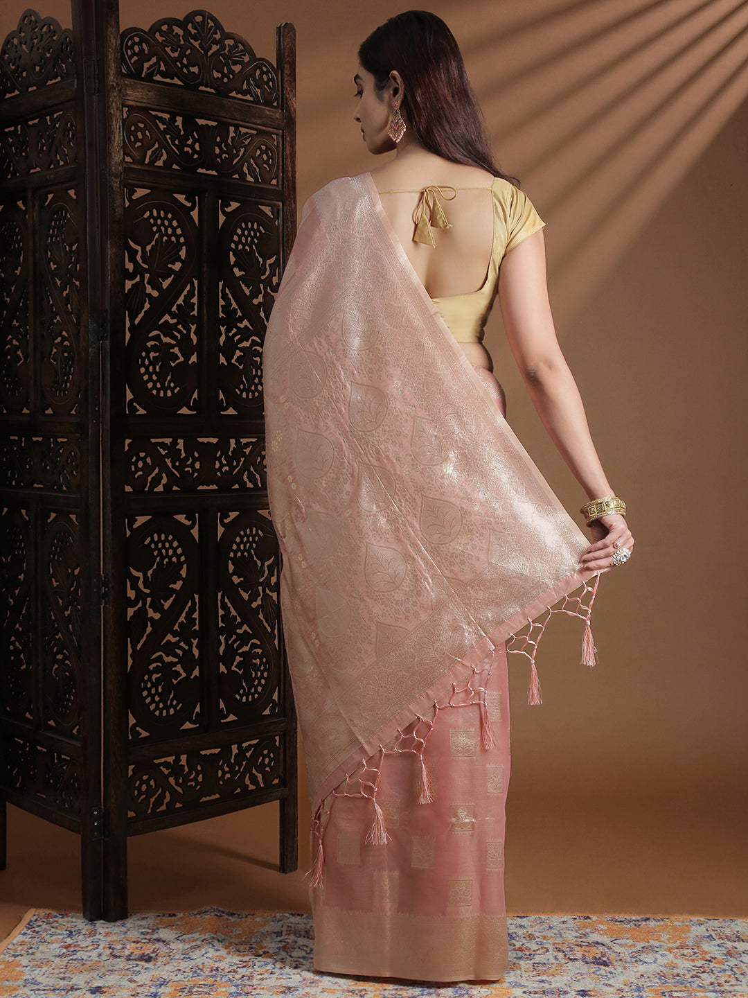 Women Baby Pink Cotton Weaving Saree PCS262