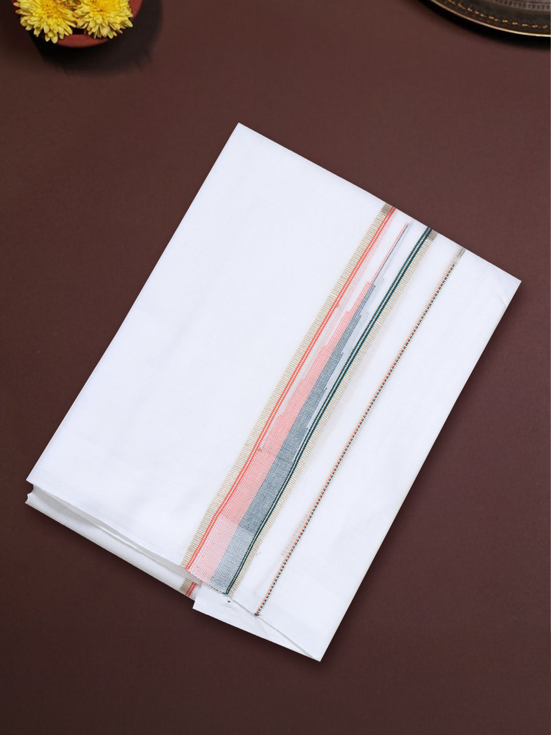 Men 100% Cotton Double Layer White Dhoti with Fancy Jari Border Luxury Club LCFJ04