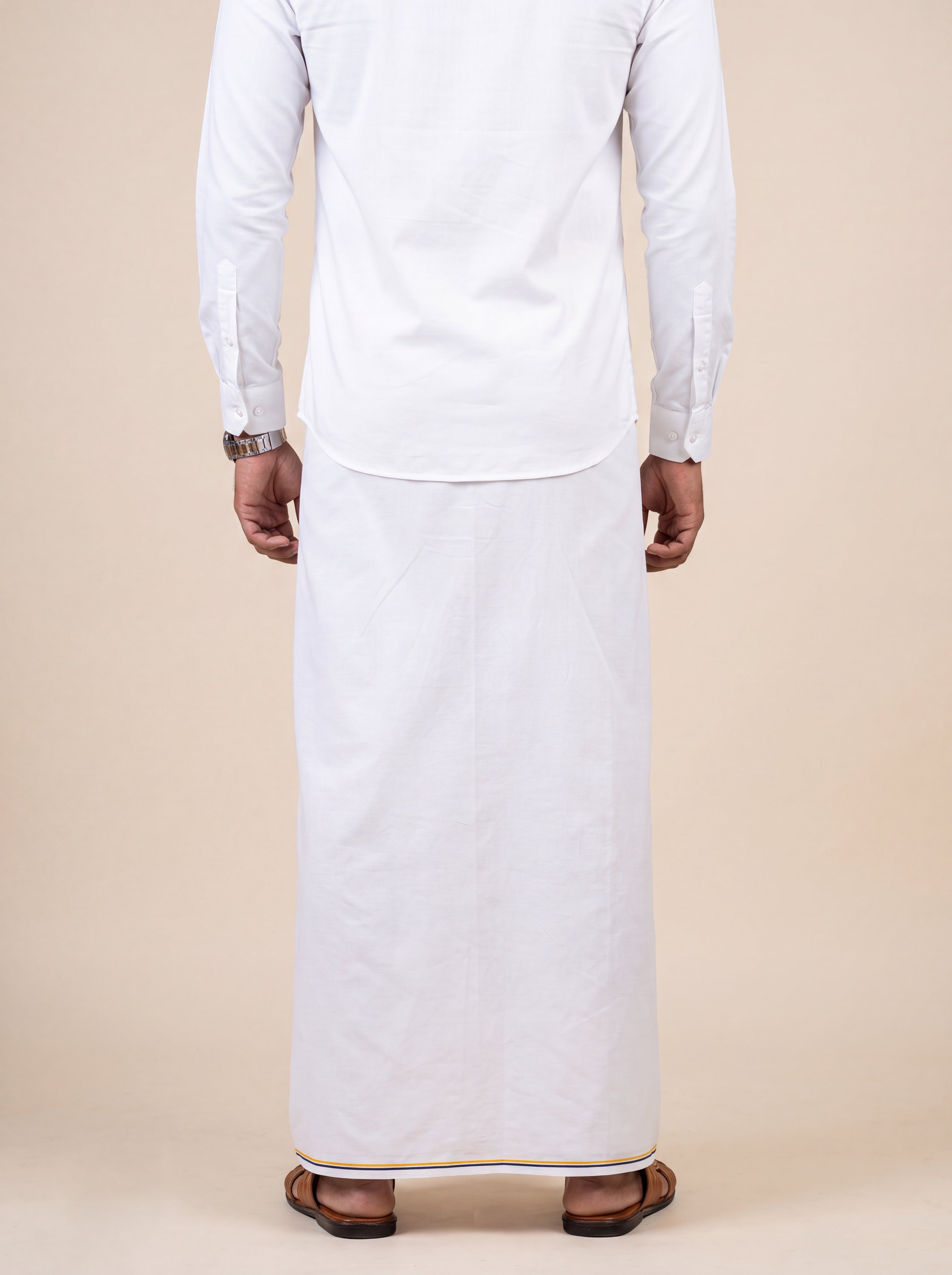 Men 100% Cotton Double Layer White Dhoti with Big Border Property PT02