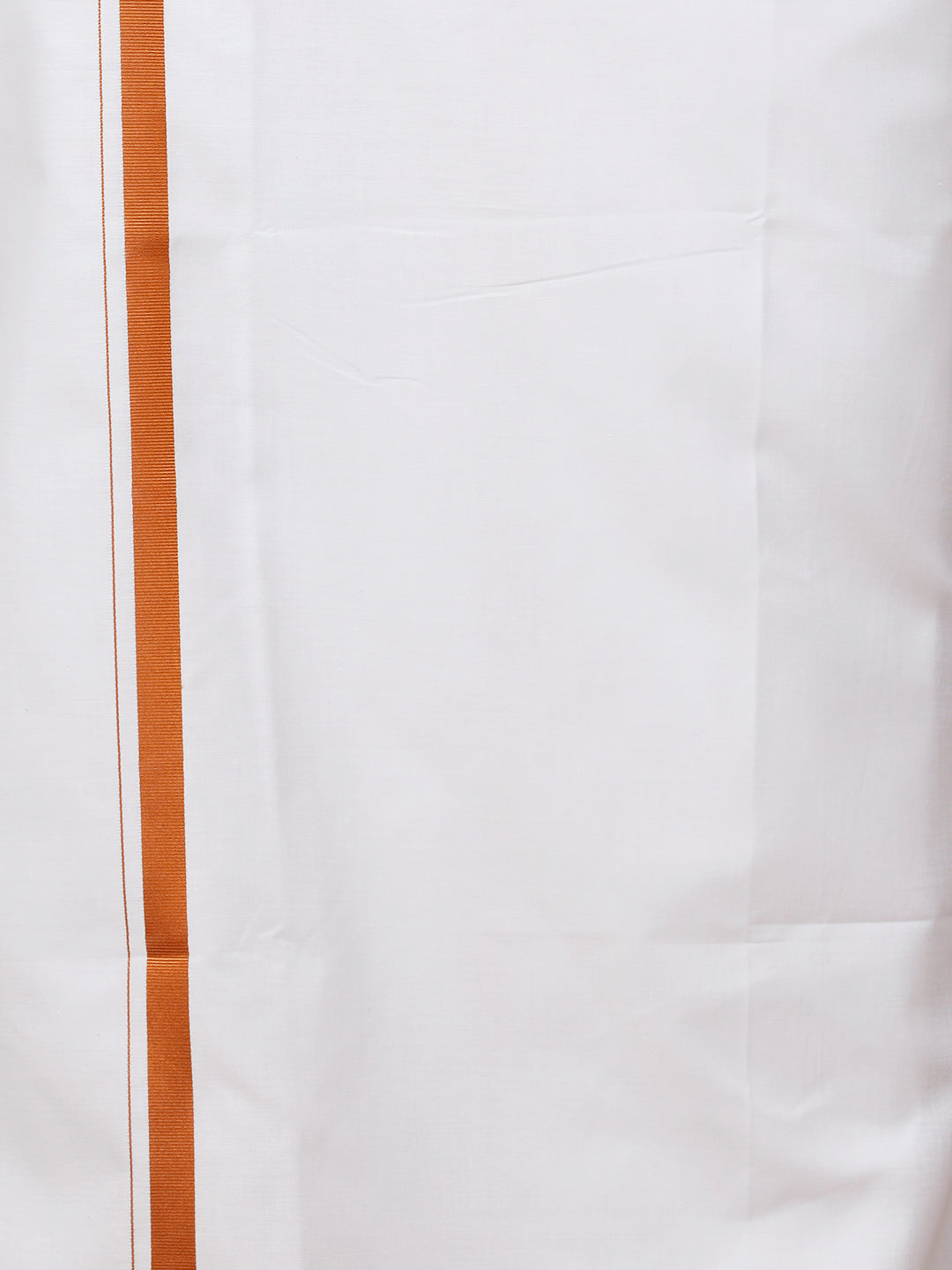Men Cotton Blend Readymade Double Layer White Dhoti with Copper Jari Border