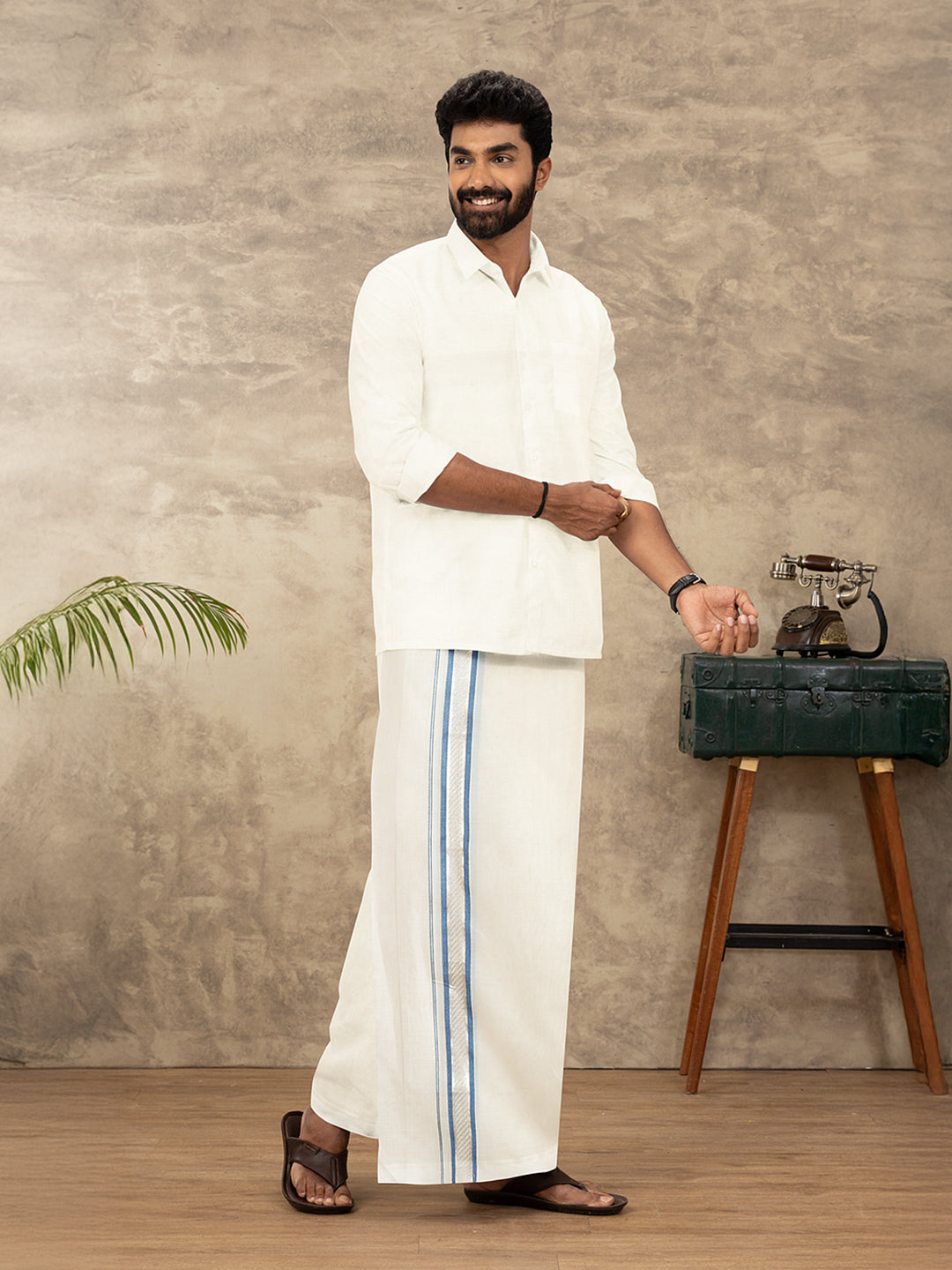 Men Kora Cotton Double Layer Dhoti with Fancy Jari Border MSF01
