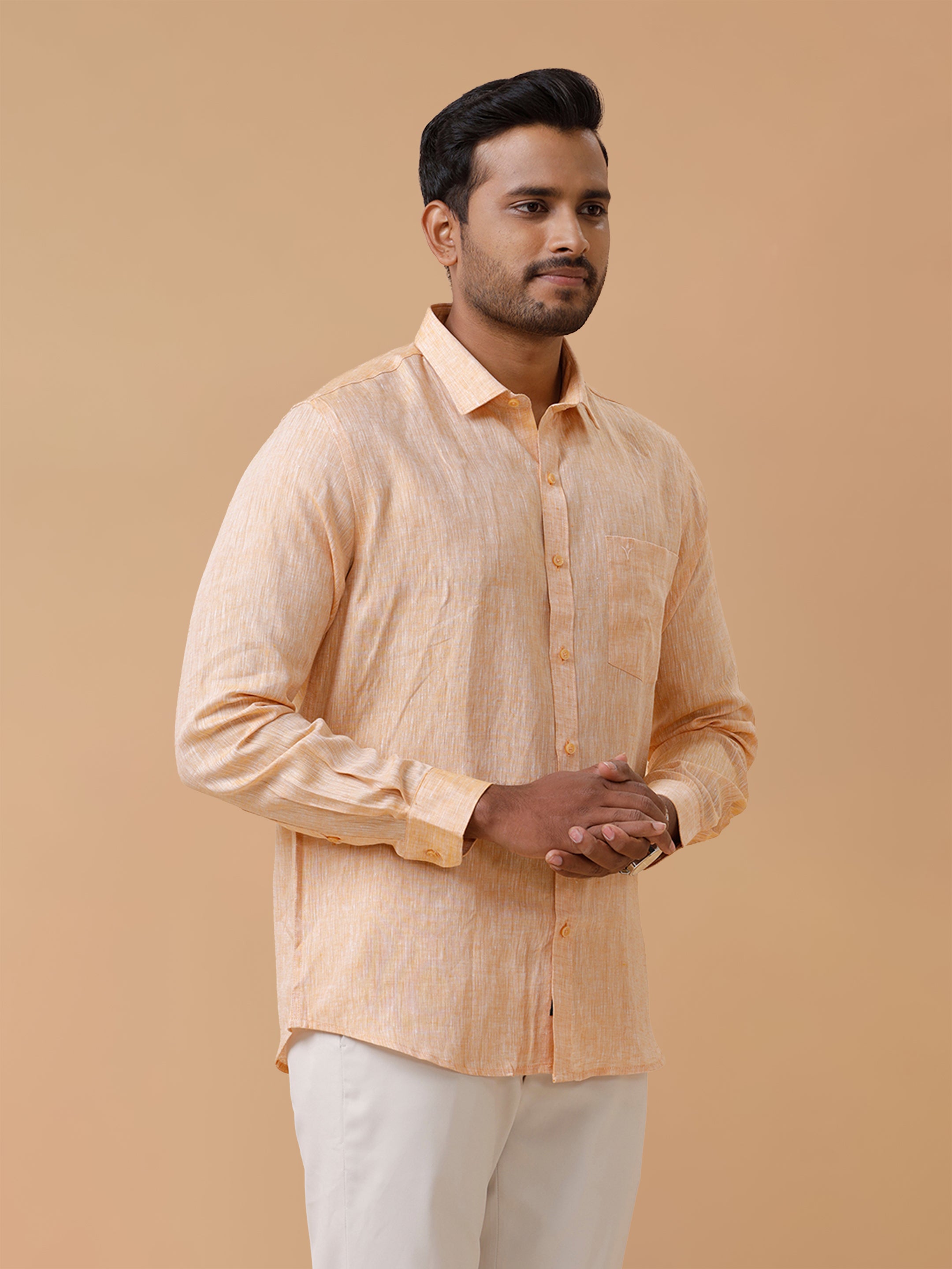 Pure Linen Orange Smart Fit Shirt L19