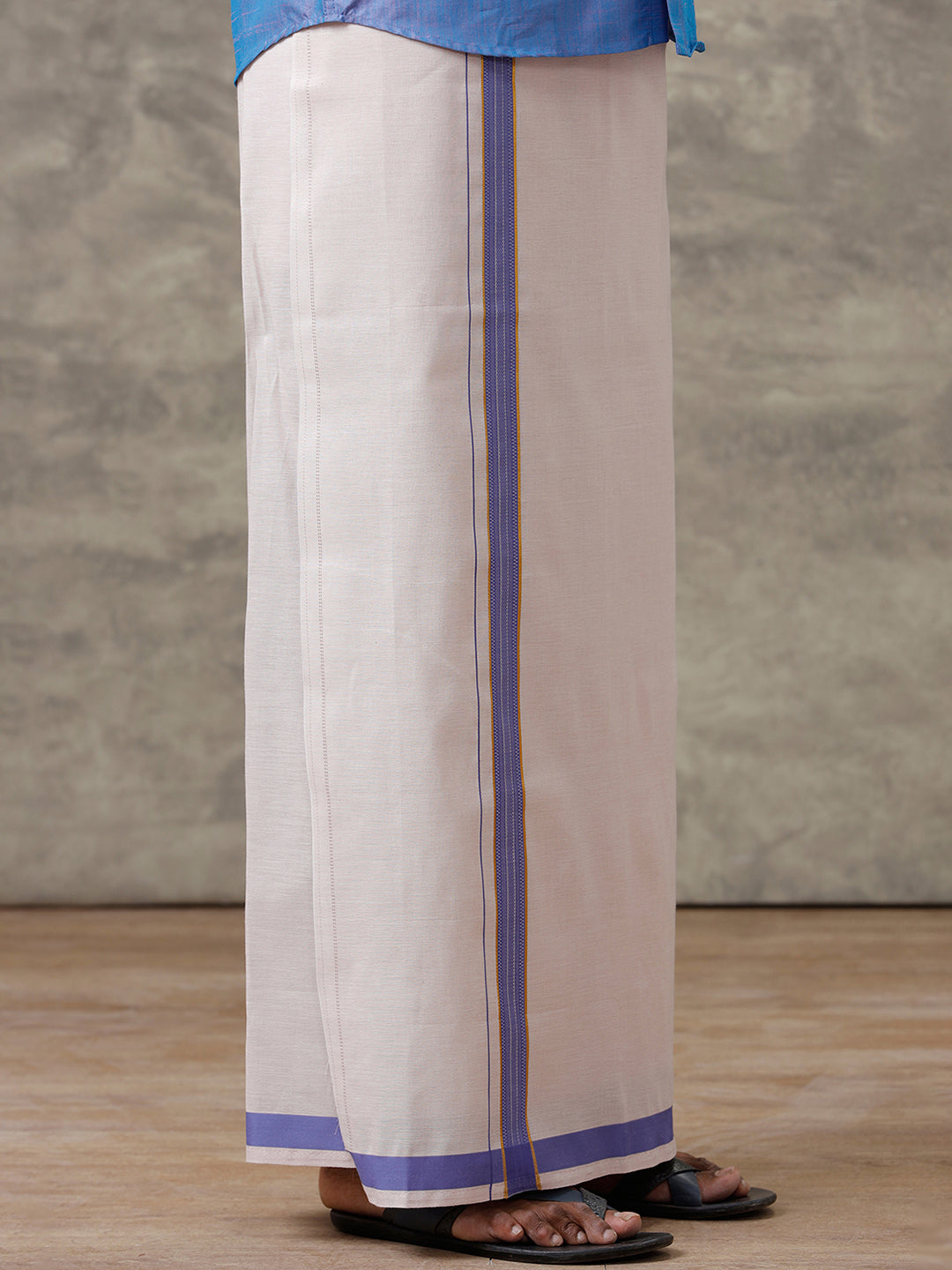 Men Cotton Blend Royal Blue Shirt and Tissue Dhoti Set VB5