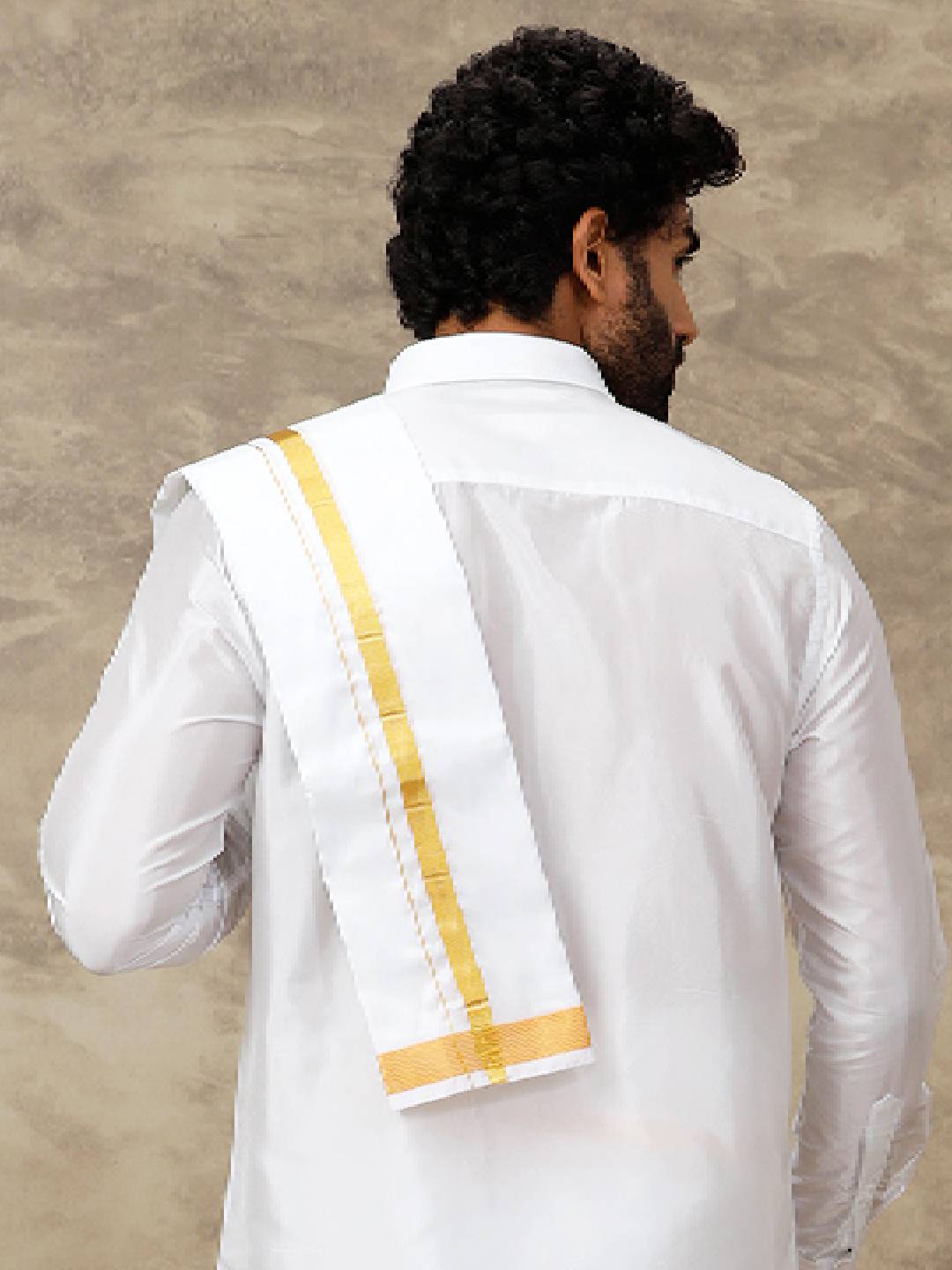 Men Pure Silk White Towel with 1 " inch Jari Border Rajahamsa