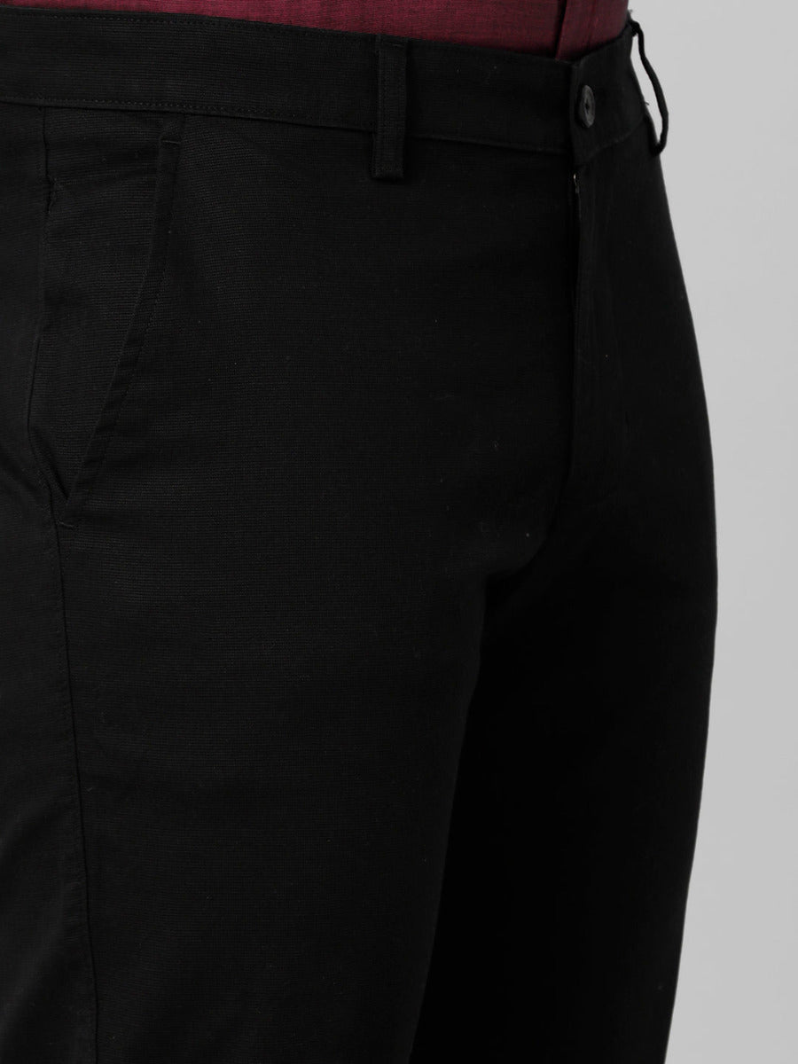 Mens Linen Cotton Trim Fit Black Pants-Zoom view