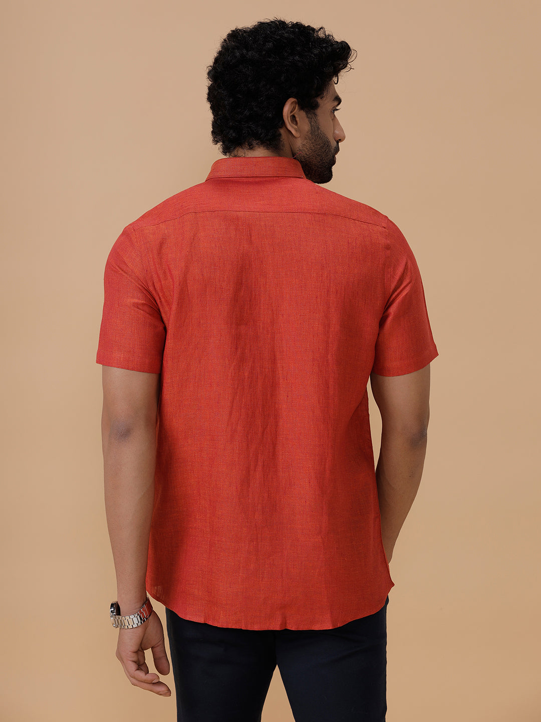 Men Pure Linen Deep Red Shirt L12