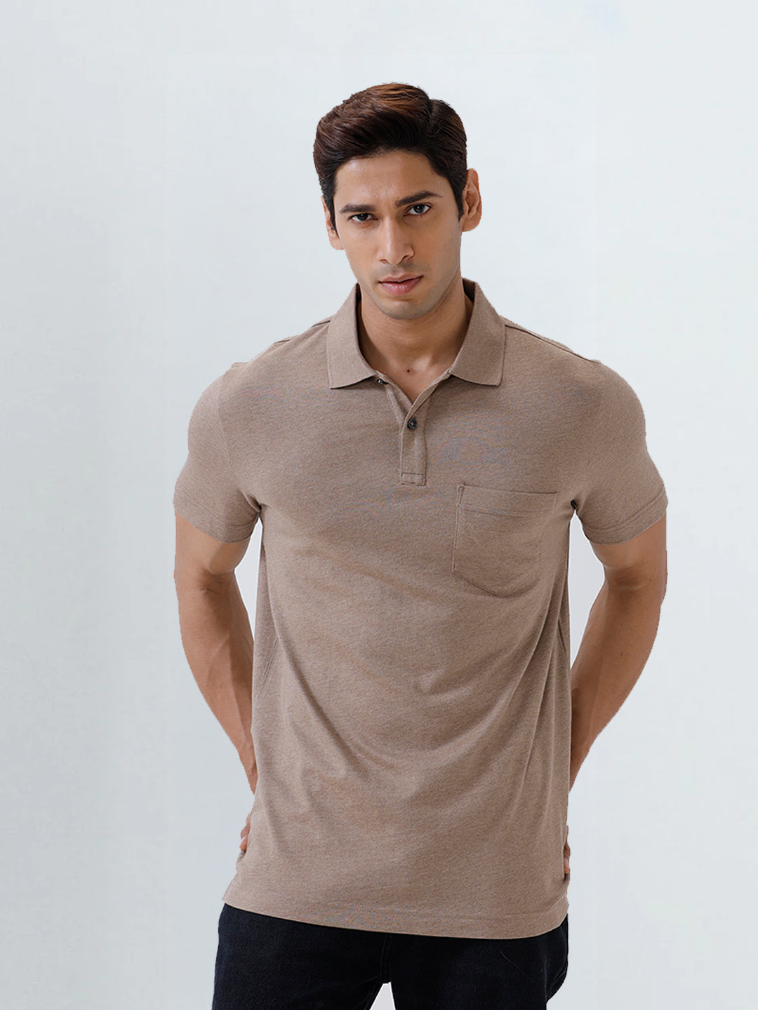 Men TENCEL™ Modal Fibers with Micro technology Polo T-Shirt Brown Heather EMP9