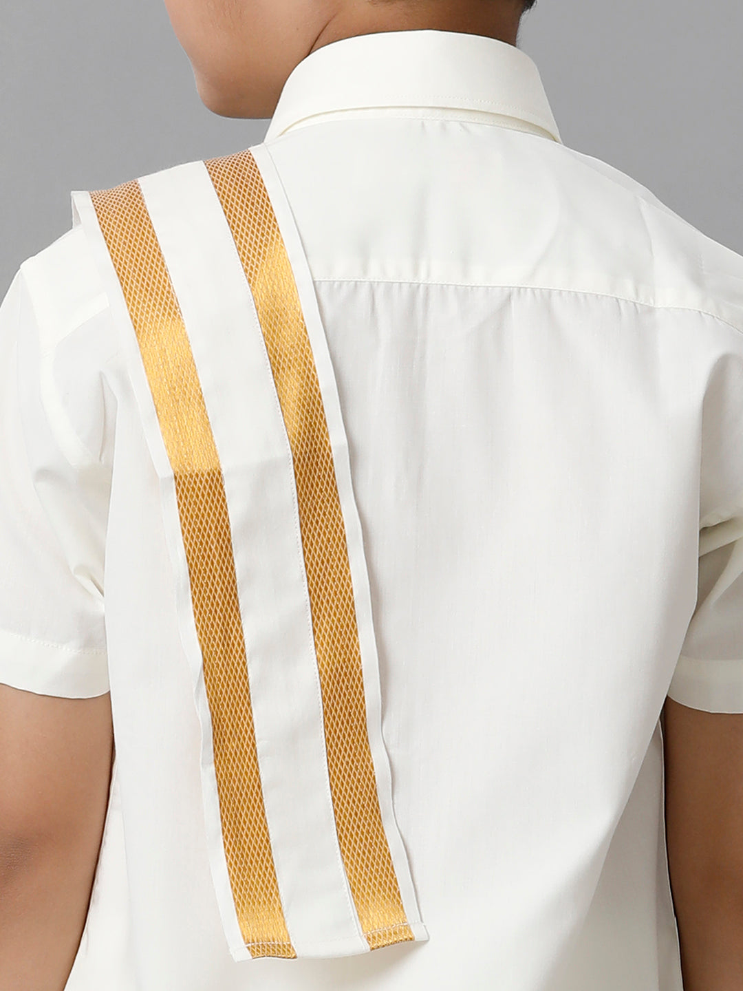 Boys Cotton Cream Half Sleeves Shirt Panchakacham Towel Combo-Zoom view