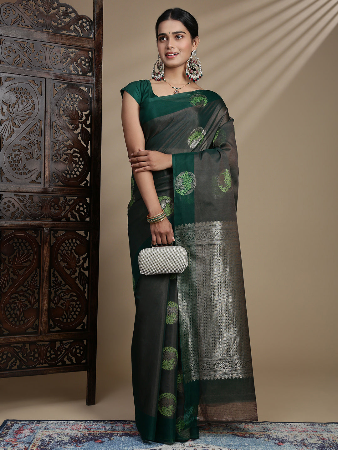 Women Green Semi Kora Cotton Saree SK117