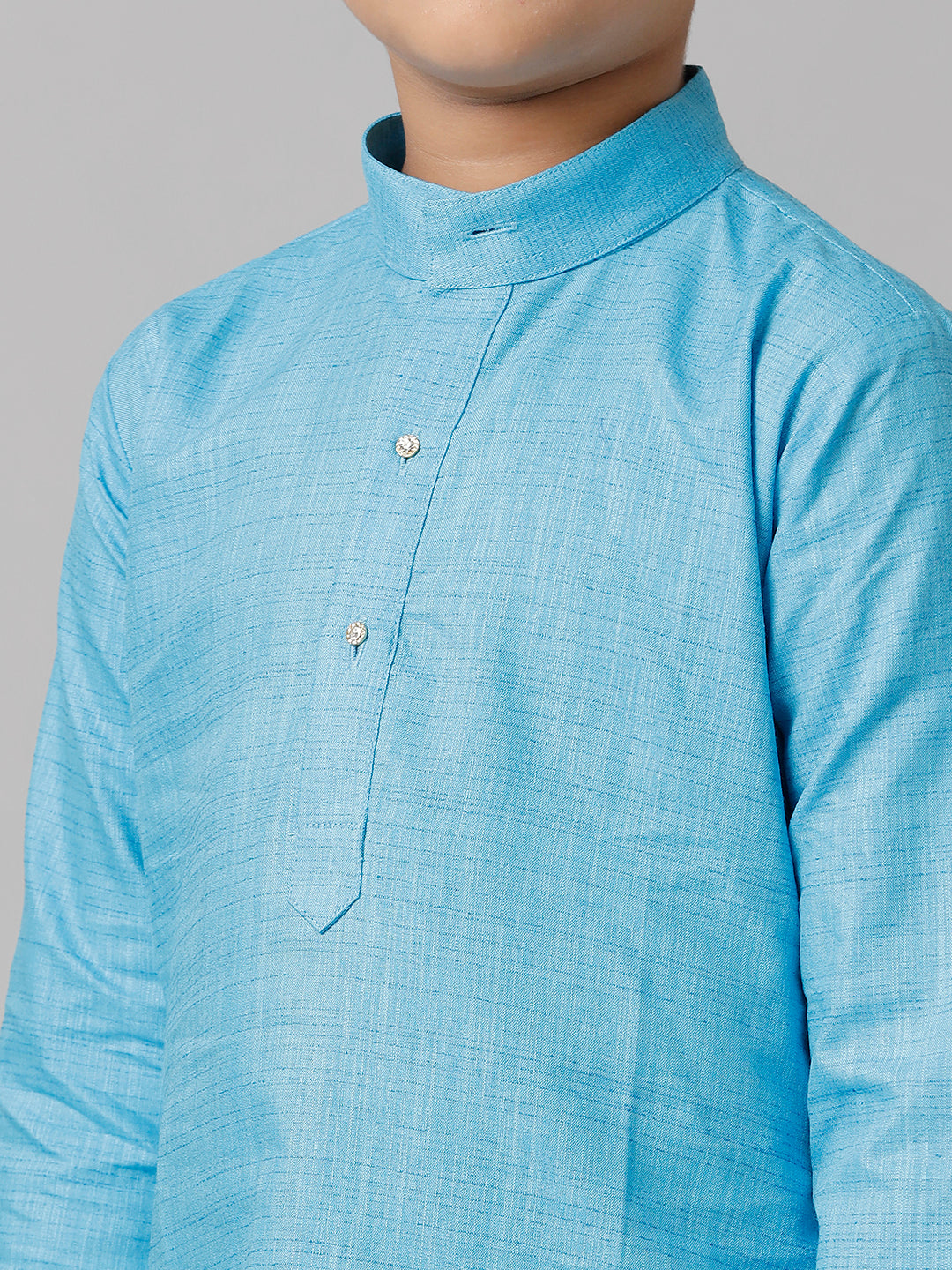 Boys Cotton Sky Blue Kurta with Cream Elastic Panchakacham Combo FS4-Zoom view