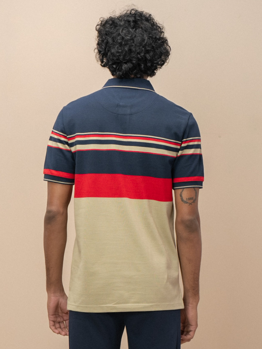 Men Smart Fit Engineered Polo T-Shirt Navy with Green EN18