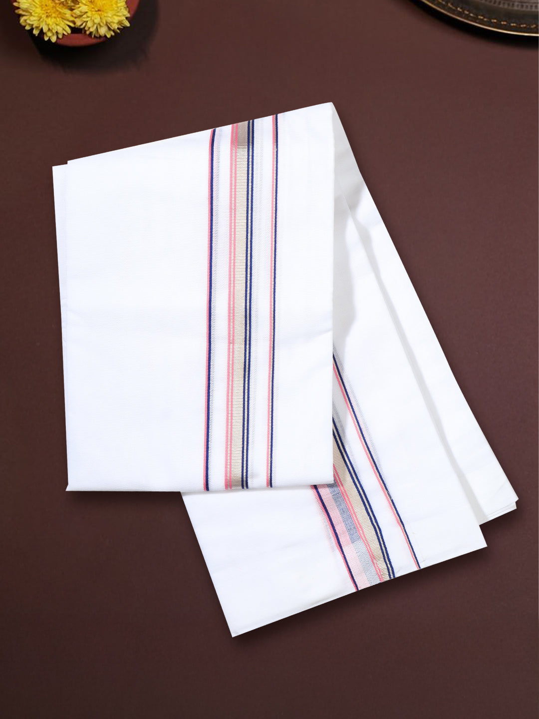 Men 100% Cotton Double Layer White Dhoti with Fancy Jari Border Luxury Club LCFJ01