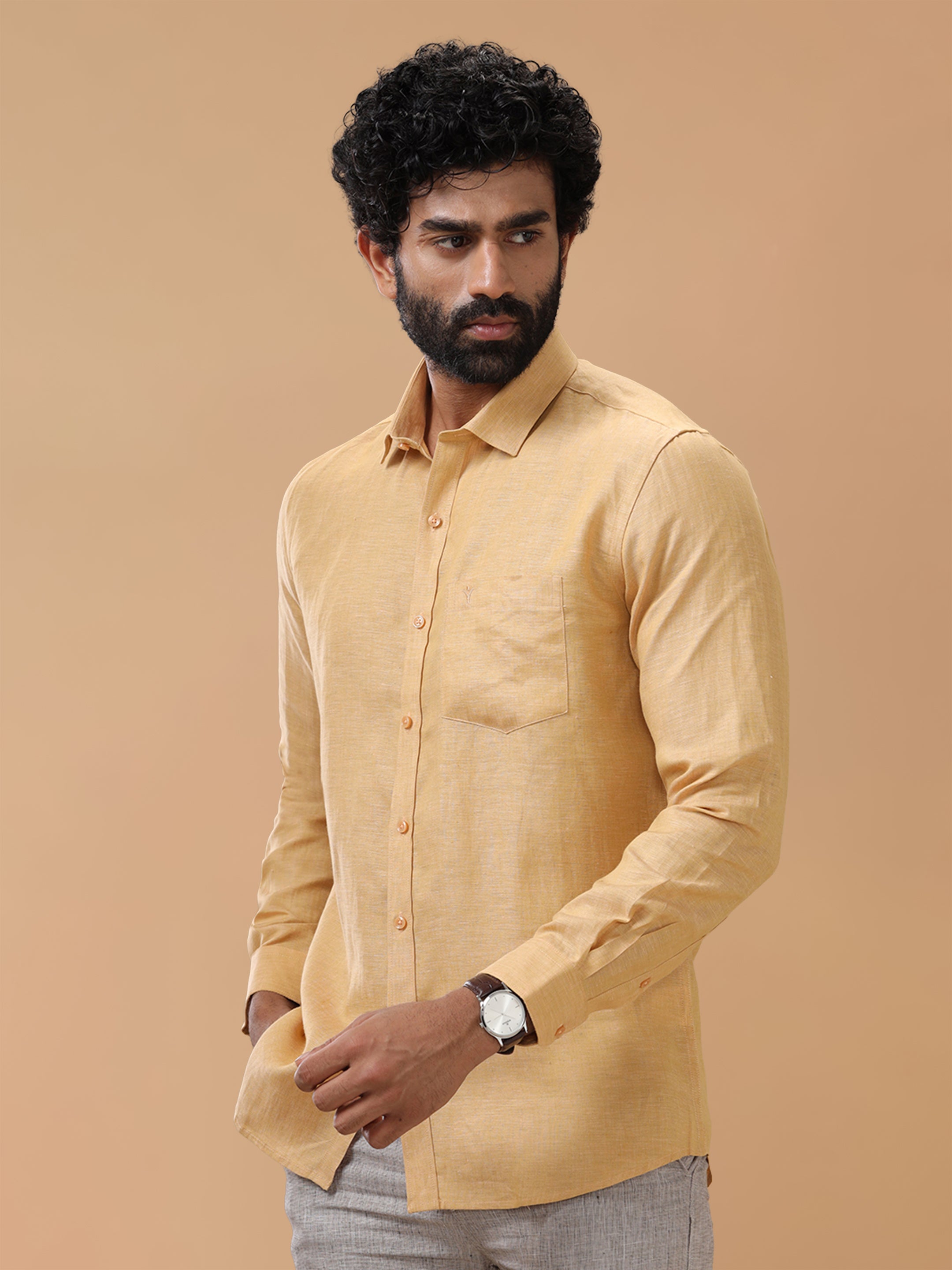 Pure Linen Light Orange Smart Fit Shirt L96