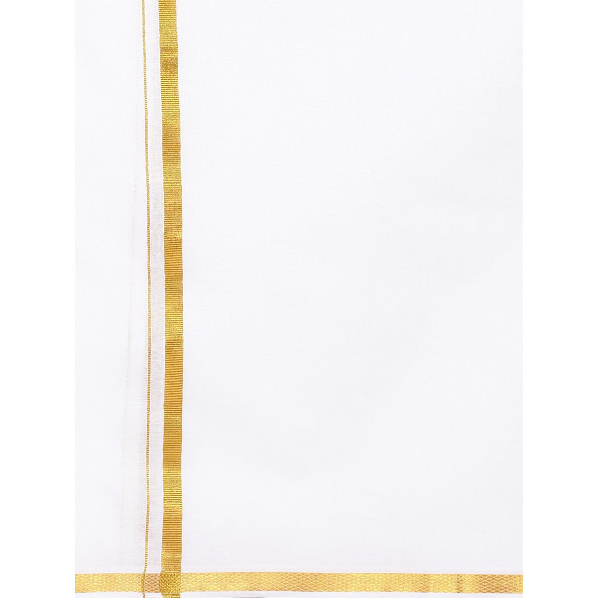 Men 100% Cotton Double Layer White Dhoti with 3/4"Gold Jari Border Cherry