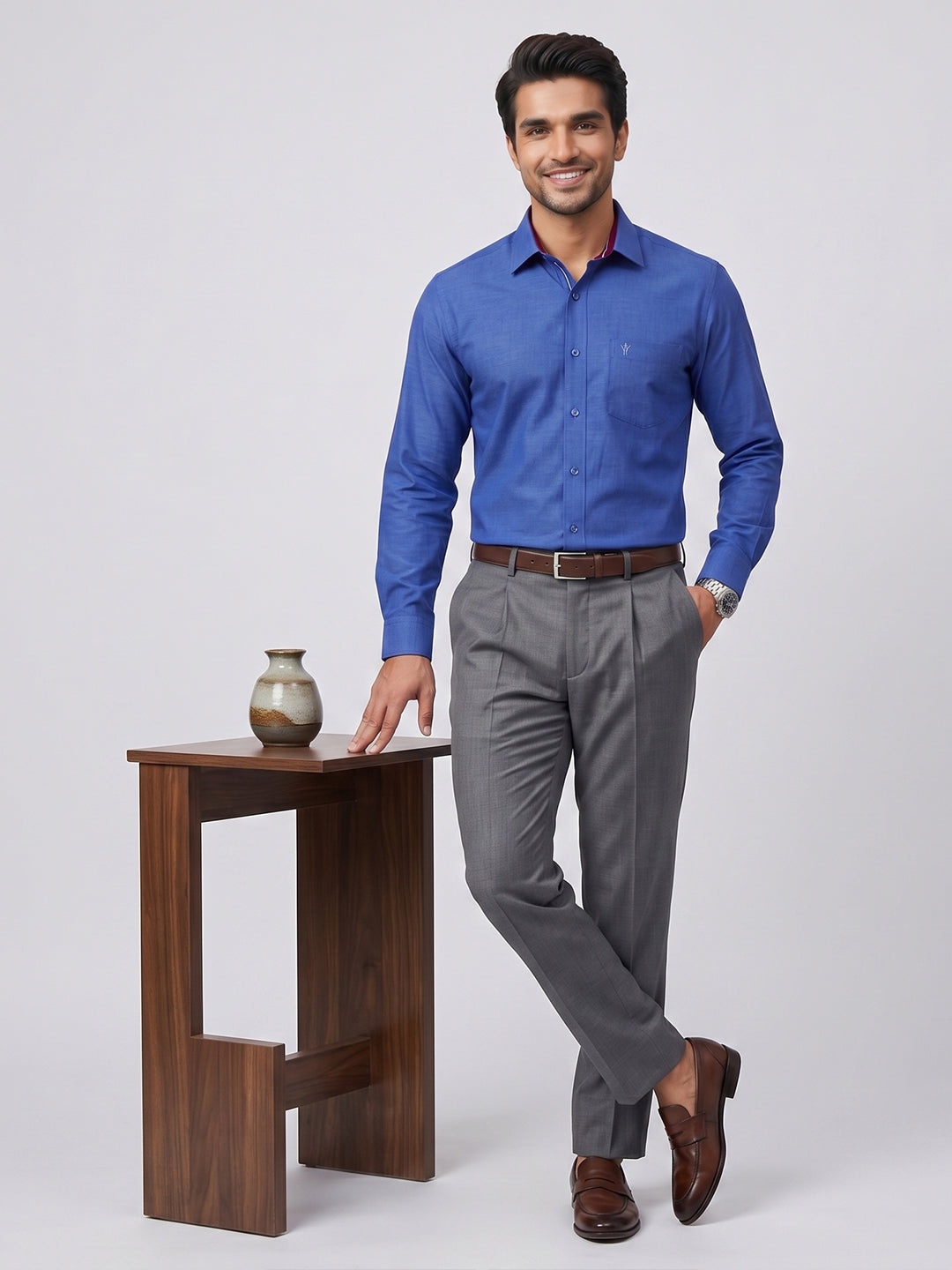 Pack of 2 | 100% Cotton Smart Fit Shirts - Dark Blue & Maroon