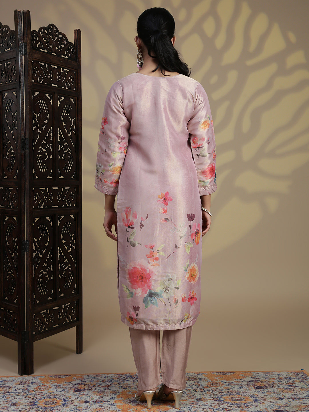 Women Grayish Purple MM Silk Printed Kurti Set EKS102