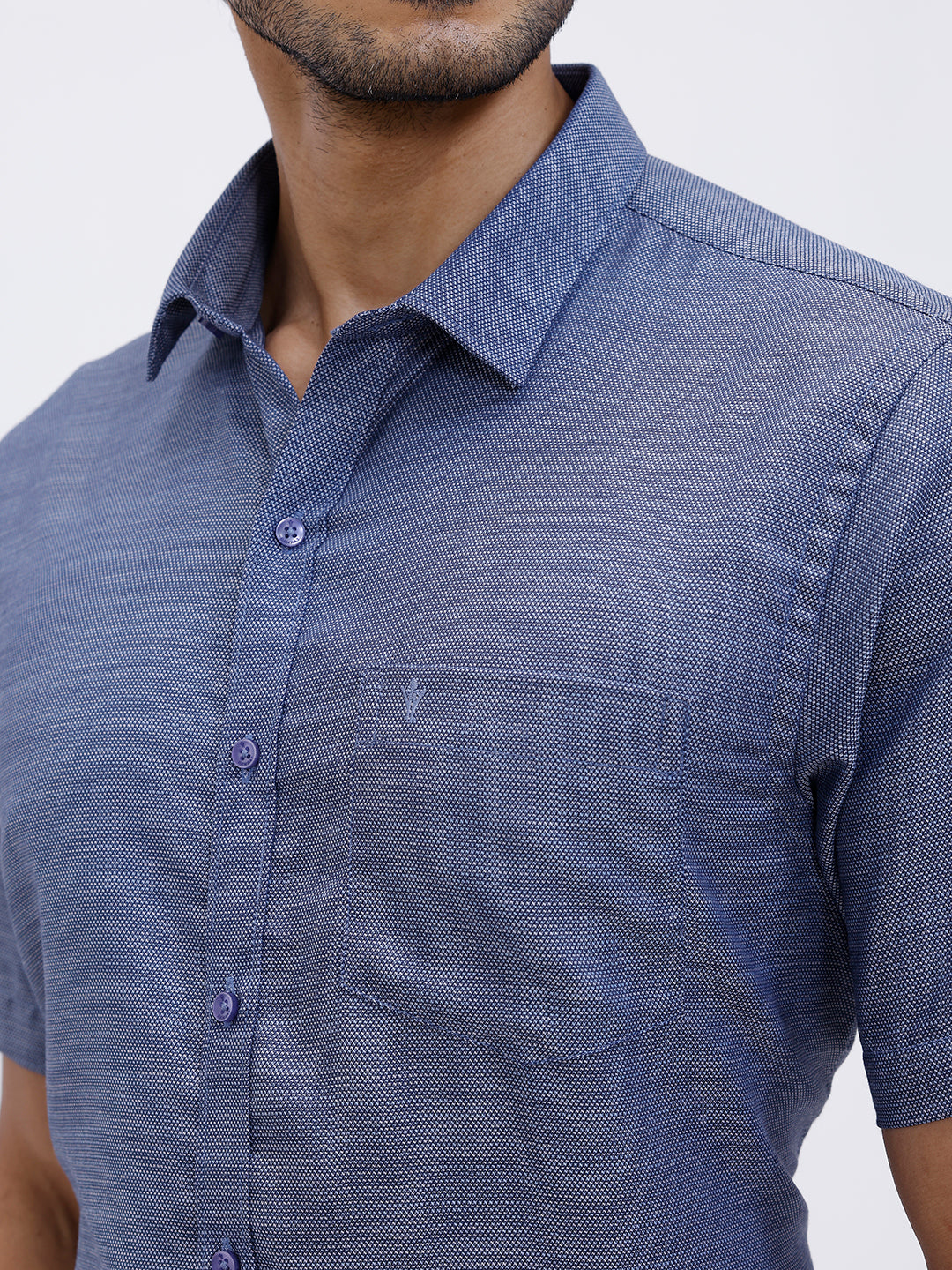 Men Cotton Rich Half Sleeve Shirt Blue Dobby T59 AIT1