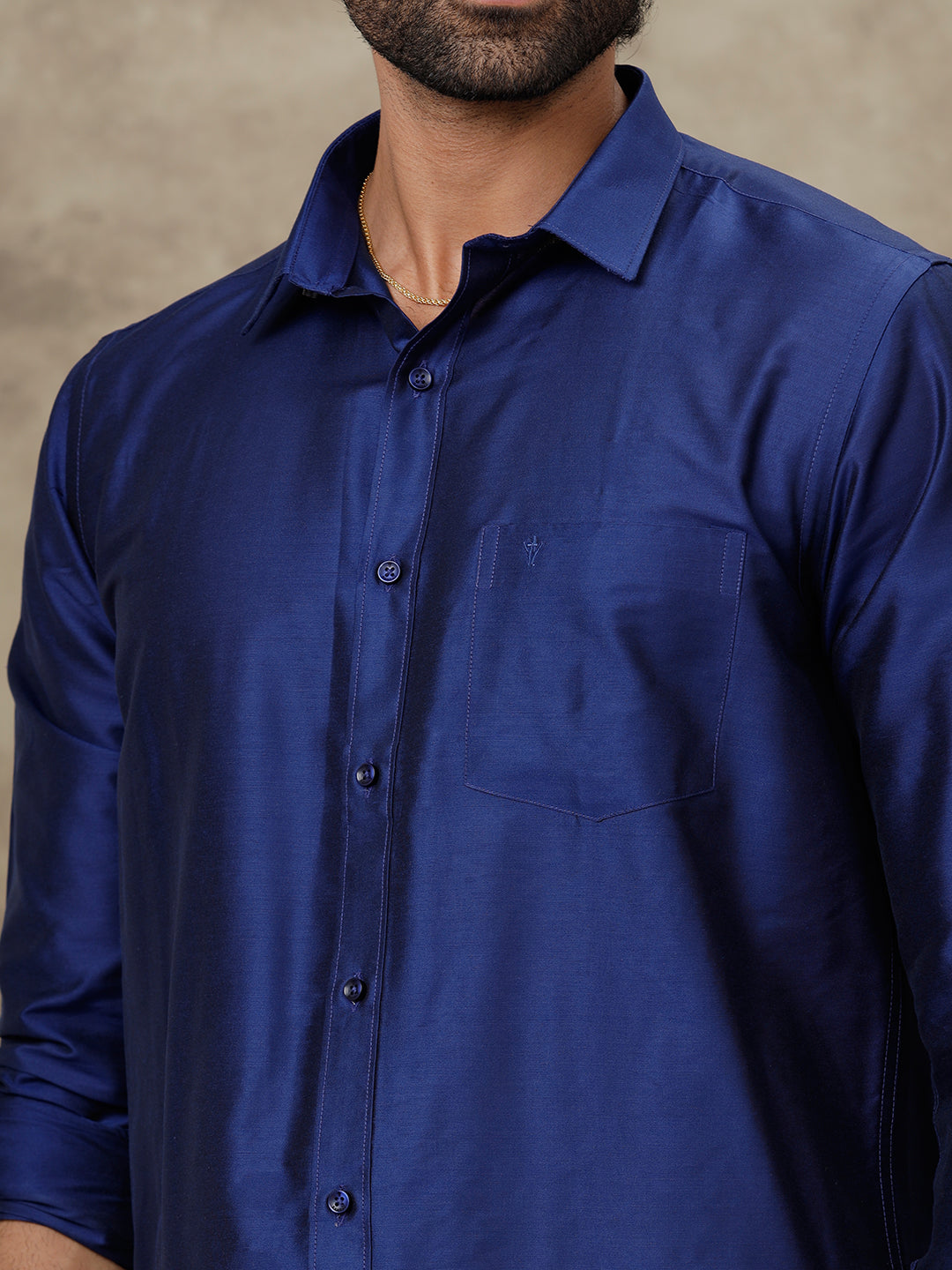 Men Cotton Rich Blue Shirt and Tissue Dhoti Set SMC4