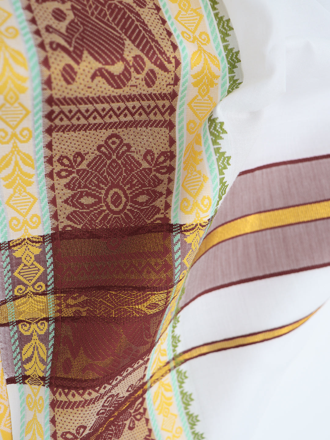 Men Cotton Brown Fancy Border Panchakacham with Angavasthram Vishvadeva (9+5) VD01