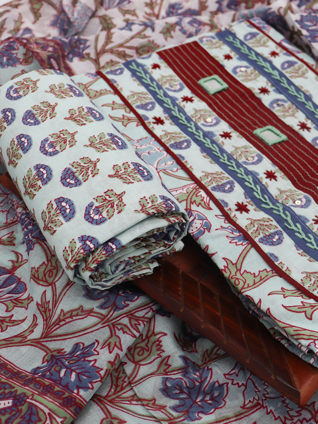 Women Pure Cotton Printed Dress Material Light Blue DM354