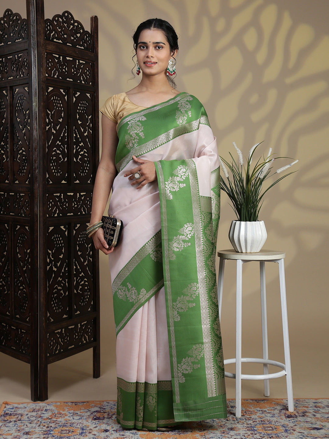 Women Sandal Tissue Saree with Green Border TS64