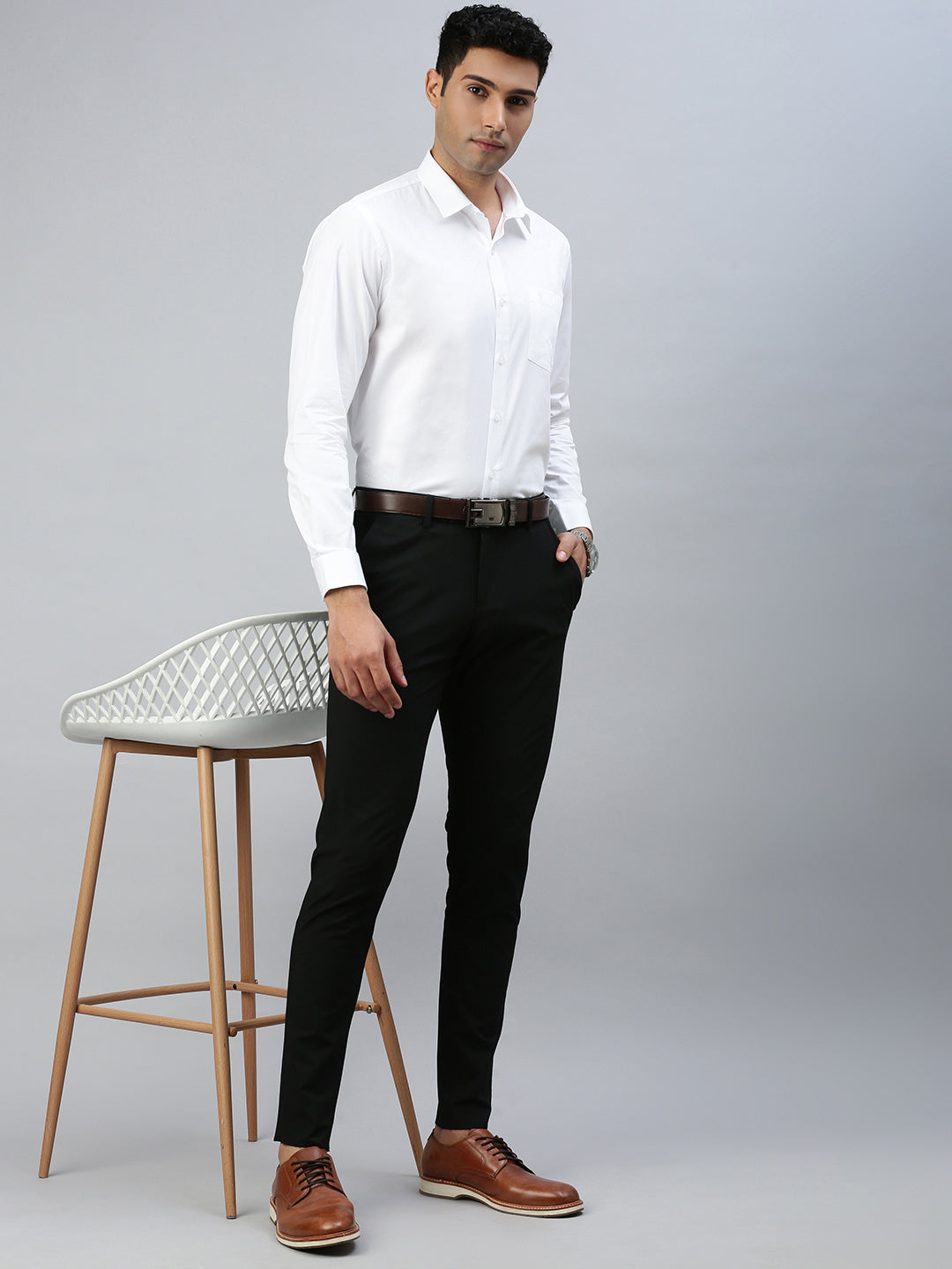 Men 100% Cotton Starch Finish White Shirt Cool Cotton
