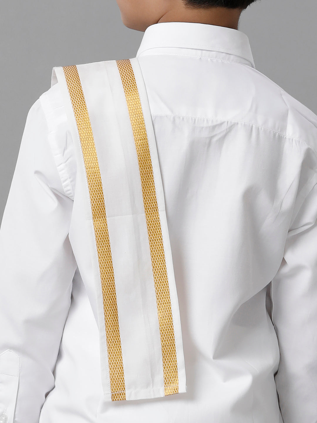Boys Cotton White Full Sleeves Shirt Dhoti with Towel Set-Zoom view